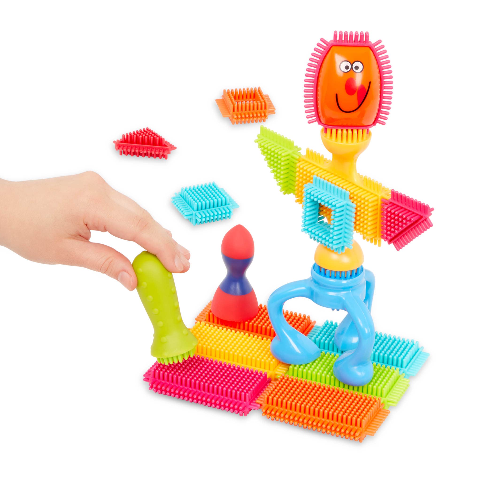 Bristle Blocks – Building Blocks for Kids – 76pc STEM Playset – Reusable Storage Bin – Soft Developmental Toys – 2 Years + – Twist and Turn Bristles