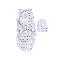 Adjustable Swaddle and Beanie Set Jersey Knit Cotton for Baby Boy Or Baby Girl from 0-3 Months, Grey Dotted Stripes