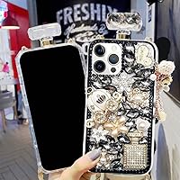 Luxury Rhinestone Diamond Phone Case for Samsung Galaxy S22 Ultra,Fashion Women Style Protective Cover, Perfume Bottle Shell with Lanyard Chain Strap for Galxy S22 Ultra 5G (J)
