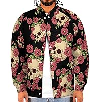 Skull Poppies Men's Bomber Jacket Lightweight Casual Baseball Coats Streetwear With Pocket