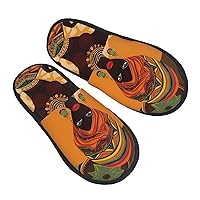 African Woman Print Furry Slipper For Women Men Winter Fuzzy Slippers Soft Warm House Slippers For Indoor Outdoor Gift