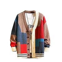The Men's Colorful Sweater Cardigan Splicing V-Neck Knitwear