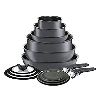 Ingenio Nonstick Cookware Set 14 Piece, Induction Oven Broiler Safe 500F, Cookware, Pots and Pans, RV, Camping, Oven, Broil, Dishwasher Safe, Detachable Handle, Smoke Grey