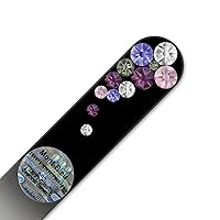 Mont Bleu Purse Size Glass Nail File Hand Decorated with Swarovski Elements, in Black Velvet Sleeve, Genuine Czech Tempered Glass, Lifetime Guarantee, Hand-Made Crystal Nail File by Mont Bleu