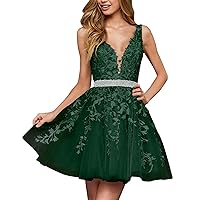 Basgute Junior's Tulle Short Homecoming Dresses for Teens 2023 Lace Applique Mini Formal Prom Dress Cocktail Gown