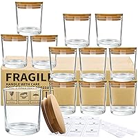 CONNOO 12Pack 10 OZ Clear Glass Candle Jars with Bamboo Lids for Making Candles, Large Size Empty Candle Tins with Wooden Lids, Bulk Clean Candle Containers - Dishwasher Safe