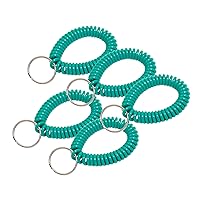 2” Diameter Spiral Wrist Coil with Steel Key Ring, Flexible Wrist Band Key Chain Bracelet, Stretches to 12”, Teal, 5 Pack (4103805)