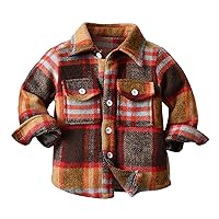 Big Boys Outerwear Jackets and Coats Plaid Long Sleeve Kids Turn Down Collar Button Tops Outwear (Coffee, 6-12 Months)