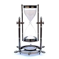 Nautical Maritime Black Antique Full Brass Sand Timer Hourglass with Wheel Compass Base