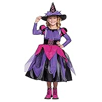 Disguise Girl's Pink & Purple Witch Child Costume, Sorceress Dress Tutu & Top Hat for Halloween Dress Up & Spooky Cosplay