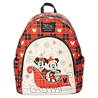 Loungefly Disney Holiday Mickey and Minnie Mouse Womens Double Strap Mini Backpack