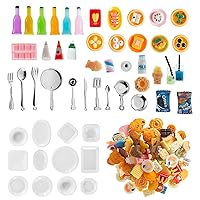 150Pcs Miniature Food Drinks Bottle Toys Mixed for Dollhouse Kitchen Accessories Mini Play Fake Resin Pretend Game Party Tableware 1/12 Doll House Bread Cake Models Micro