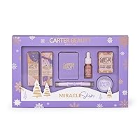 Miracle Skin - Makeup For A More Radiant Effect - Perfect For An On The Go Face Look - Includes Foundation, Illuminator, Contour Stick, Setting Powder - Sticky Toffee - 7 Pc Gift Set