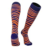 Tiger, Zebra, Cat Stripes Long Baseball, Football, Soccer Socks - Navy Orange