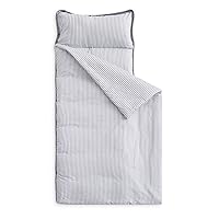 Wake In Cloud - Extra Long Nap Mat with Removable Pillow for Kids Toddler Boys Girls Daycare Preschool Kindergarten Sleeping Bag, Gray Grey Stripes Printed on White, 100% Cotton with Microfiber Fill