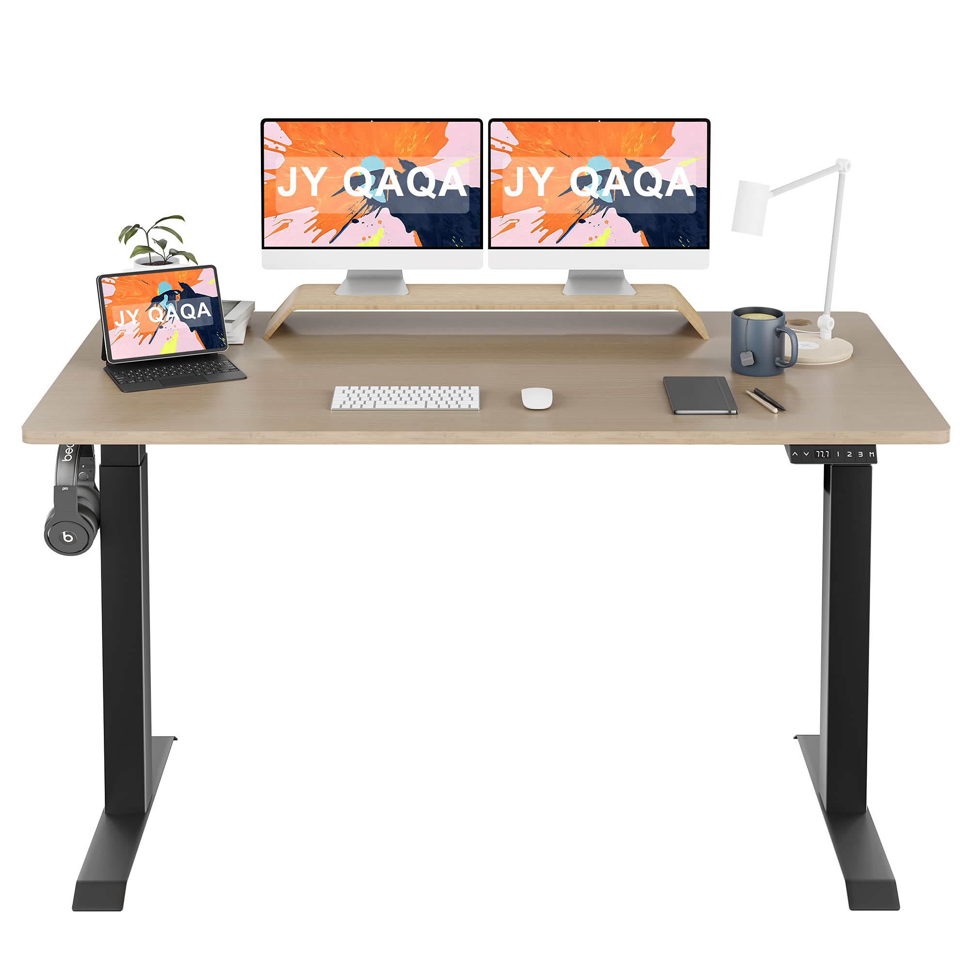 JY QAQA Ergonomic Height Adjustable Computer Desk 63x24 Inches PC Sit-Stand Desk Laptop Table Workstation Electric Sitting Standing Adjustment Desk...