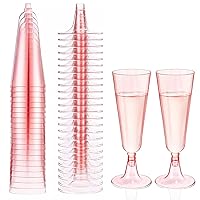 20 Pcs Clear Champagne Flutes 5 OZ Plastic Glitter Champagne Flutes Reusable Stemmed Party Wine Cups Crystal Wine Cocktail Cups for Garden Wedding Birthday Anniversary Party (Pink A)