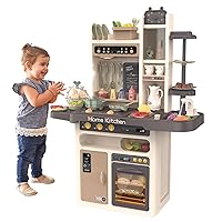 Play Kitchen - Kitchen Playset Pretend Food - Toy Accessories Set w/Real Sounds & Light, Play Sink, Cooking Stove with Steam, 65 PCS for Toddlers Kids 37 inch, Girls & Boys 3+ Years