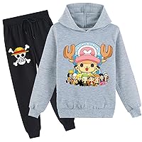 Boys Girls 2 Piece Anime Hooded Outfits,Casual Long Sleeve Pullover Hoodie and Sweapants Set for 2-16 Years