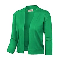 Women's 3/4 Sleeve Knit Cropped Cardigan Sweaters Open Front Bolero Shrugs Coat Tops S-3XL