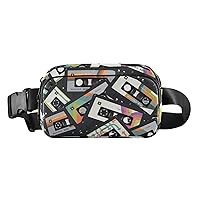 Old Cassette Tape Music Belt Bag for Women Men Water Proof Fanny Bags with Adjustable Shoulder Tear Resistant Fashion Waist Packs for Running