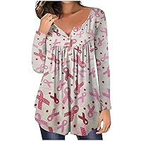 Women Tops Casual Tunic Floral Print Pullover Loose Fit Long Sleeve Shirt Pleated Blouse Button V Neck Tshirt