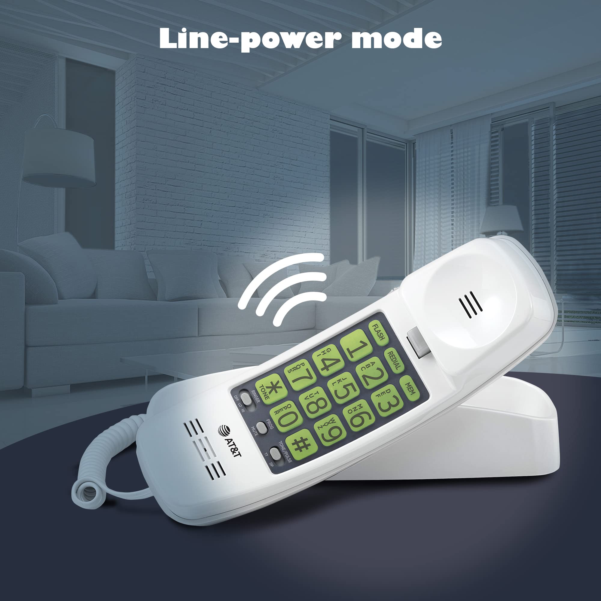AT&T TRIMLINE 213 Corded Home Phone with Extra Big Buttons & Visual Ringer. No AC Power Required, Improved Easy-Wall-Mount, Lighted Keypad, 10 Speed Dial Keys, Volume Control, Senior Friendly. White