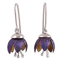 NOVICA Handmade .925 Sterling Silver Titanium Plated Dangle Earrings Floral Mexico Modern [1.6 in L x 0.7 in W] 'Button Flowers'