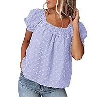 Basic Tees for Women Pack Ribbed Womens Tunic Tops Short Sleeve Square Neck Polka Dot Blouses Shirts Long Slee