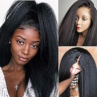 Yaki Straight Human Hair Lace Front Wig for Black Women Glueless Lace Wigs Human Hair Yaki Kinky Straight with Baby Hair Brazilian Virgin Hair 150 Density (18 inches, lace fronatl wig)