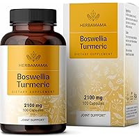 Boswellia Turmeric Capsules - Joint, Digestion & Brain Support Herbal Supplements w/Organic Herb Extract of Black Pepper | Made in USA - Vegan, Gluten Free, Non GMO | 100 Capsules - 2100 mg