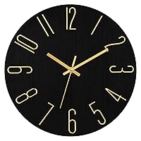 Wall Clock 12 Inch Silent Non Ticking Battery Operated Round Wall Clock Modern Simple Style Clocks Decorative for Office Bedroom Kitchen School (Black Gold)