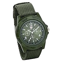 Men's Tactical Military Watches: Field Sports Analog Quartz Lightweight Simple Nylon Woven Strap Stopwatch Timing Splash-Proof Watches - Black Dial Black Band