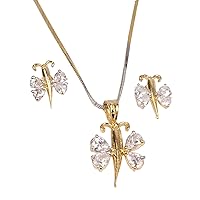 Traditional Indian Fashion Pendant Necklace Earring Set Butterfly Design Gold Plated Ethnic Jewelry