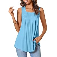 BISHUIGE Womens Summer Tank Tops Pleated Shirts Sleeveless Loose Fit Curved Hem Tops