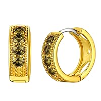 FindChic 18K Gold Plated Birthstone Small Hoop Earrings for Women, January to December Birthstone Huggie Cuff Earrings with Hypoallergenic Sterling Silver Post, with Gift Box