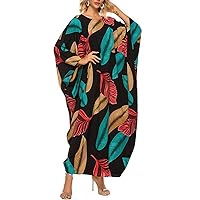 PEHMEA Women's Oversized Batwing Plaid Long Sleeve Boho Printed Harem Maxi Caftan Dress