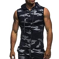 Men's Zipper Athletic Tops Camouflage Sleeveless Hoodie Sports Running Hooded Vest Shirts Workout Pocket Tank Top Men'S Tank Tops Camisetas Sin Mangas