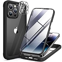 Miracase Glass Series Designed for iPhone 14 Pro Max Case 6.7 Inch, 2023 Upgrade Full-Body Bumper Case with Built-in 9H Tempered Glass Screen Protector with Camera Lens Protector, Black