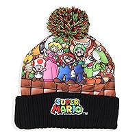 Nintendo Super Mario Multi Character Embroidered Logo Cuffed Pom Beanie Hat