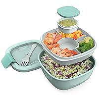 Bentgo® All-in-One Salad Container - Large Salad Bowl, Bento Box Tray, Leak-Proof Sauce Container, Airtight Lid, & Fork for Healthy Adult Lunches; BPA-Free & Dishwasher/Microwave Safe (Coastal Aqua)
