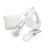 6-Speed Electric Hand Mixer with Whisk, Traditional Beaters, Snap-On Storage Case, 250 Watts, White