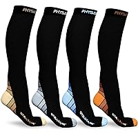 Physix Gear Sport 4 Pairs of Compression Socks for Men & Women in (Black/Beige + Black/Blue + Black/Grey + Black/Orange) XXL Size