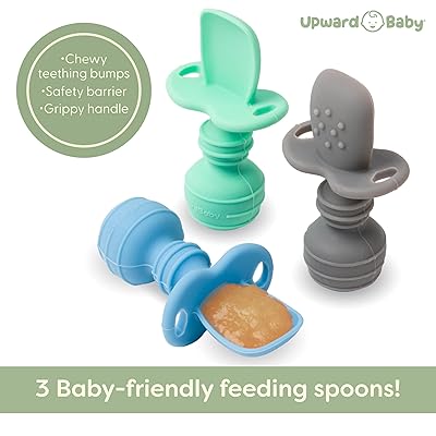 Upward Baby Led Weaning Supplies Set | Toddler Plate for Baby, 3 Self  Feeding Spoons 6 Months+, Suction Bowl, 3 Self Eating Silicone Bibs |  Infant
