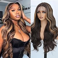 Body Wave Lace Front Wigs for Women, Pre Plucked Ready to Wear HD Glueless 13x4x1 Highlight Synthetic Lace Front Wigs for Daily Use(Brown Mixed Blonde)