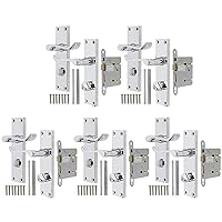 Scroll Chrome Door Handle Latch Internal Privacy Door Lever on Backplate 154mm X 40mm for Bedroom and Bathroom 65mm Latch (Color : 5 Pack, Size : Privacy Door Lever)