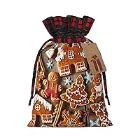 MQGMZ Gingerbread Cookies Lattice Christmas Wrapper Gift Bags With Drawstring Candy Pouch Xmas Party Favor Supplies