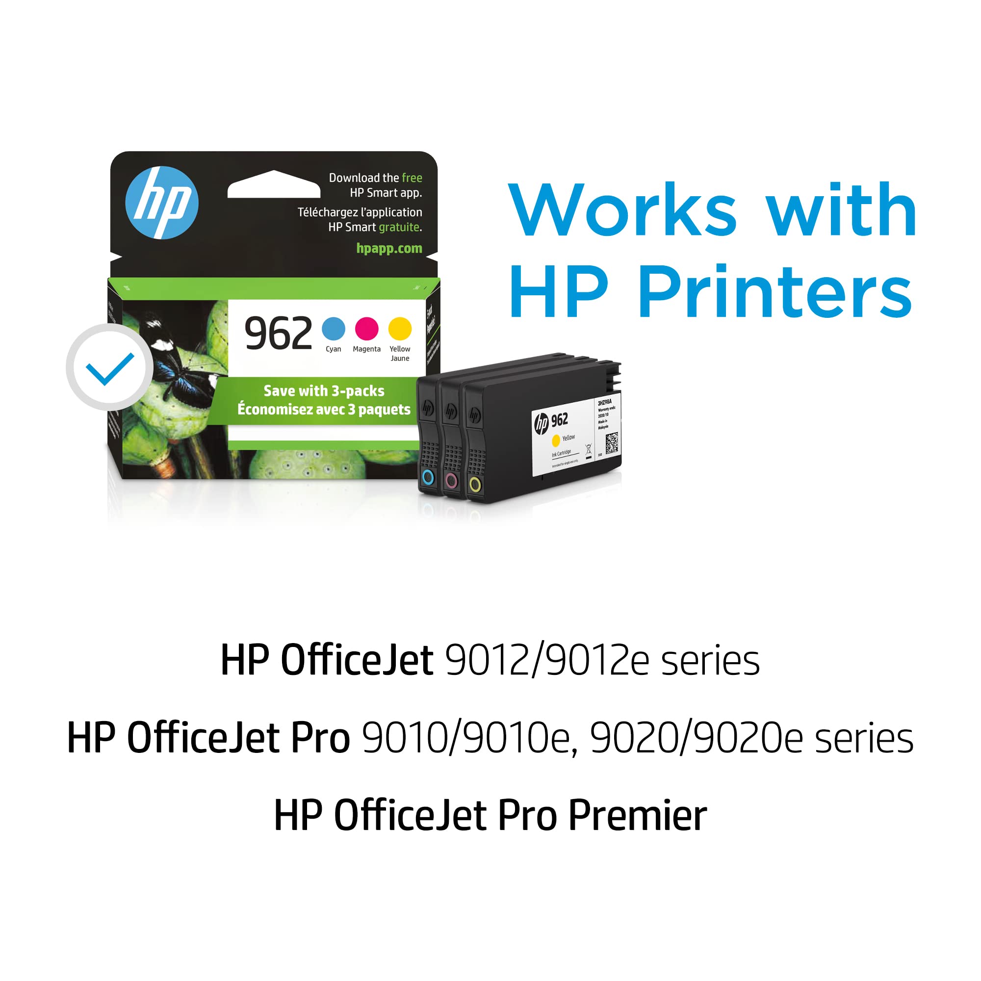 HP 962 Cyan, Magenta, Yellow Ink Cartridges (3 Count -pack of 1) | Works with HP OfficeJet 9010 Series, HP OfficeJet Pro 9010, 9020 Series | Eligible for Instant Ink | 3YP00AN