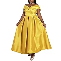 SEMATOMALA Women's Plus Size A Line Swing Maxi Cocktail Dress Off Shoulder Short Sleeve Flowy Party Cute Long Dress