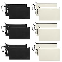 12 Pack Canvas Purse with Zipper & Metal Clip, 7-3/4 x 4-1/2 Inches Travel Toiletry (Black & Natural)